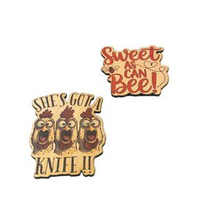 Wooden Farmhouse Kitchen Magnet Set, Funny Chicken and Sweet Bee Design, Rustic